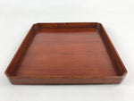 Japanese Lacquered Wooden Serving Tray Vtg Square Obon Brown Black UR972