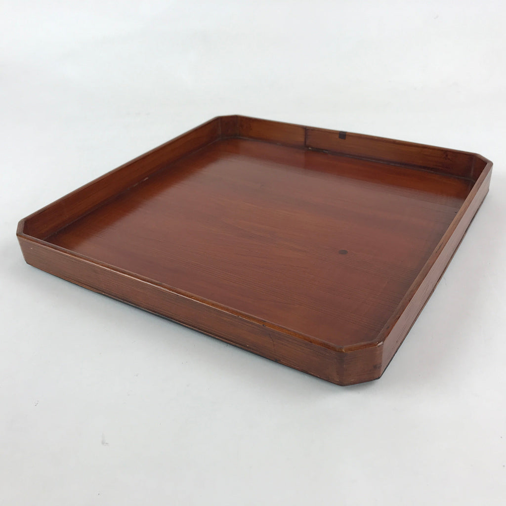 Japanese Lacquered Wooden Serving Tray Vtg Square Obon Brown Black UR972