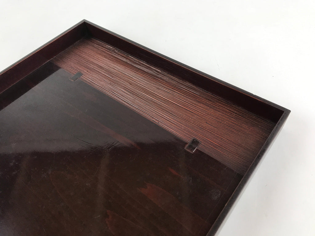 Japanese Lacquered Wooden Serving Tray Vtg Square Obon Dark Brown UR964
