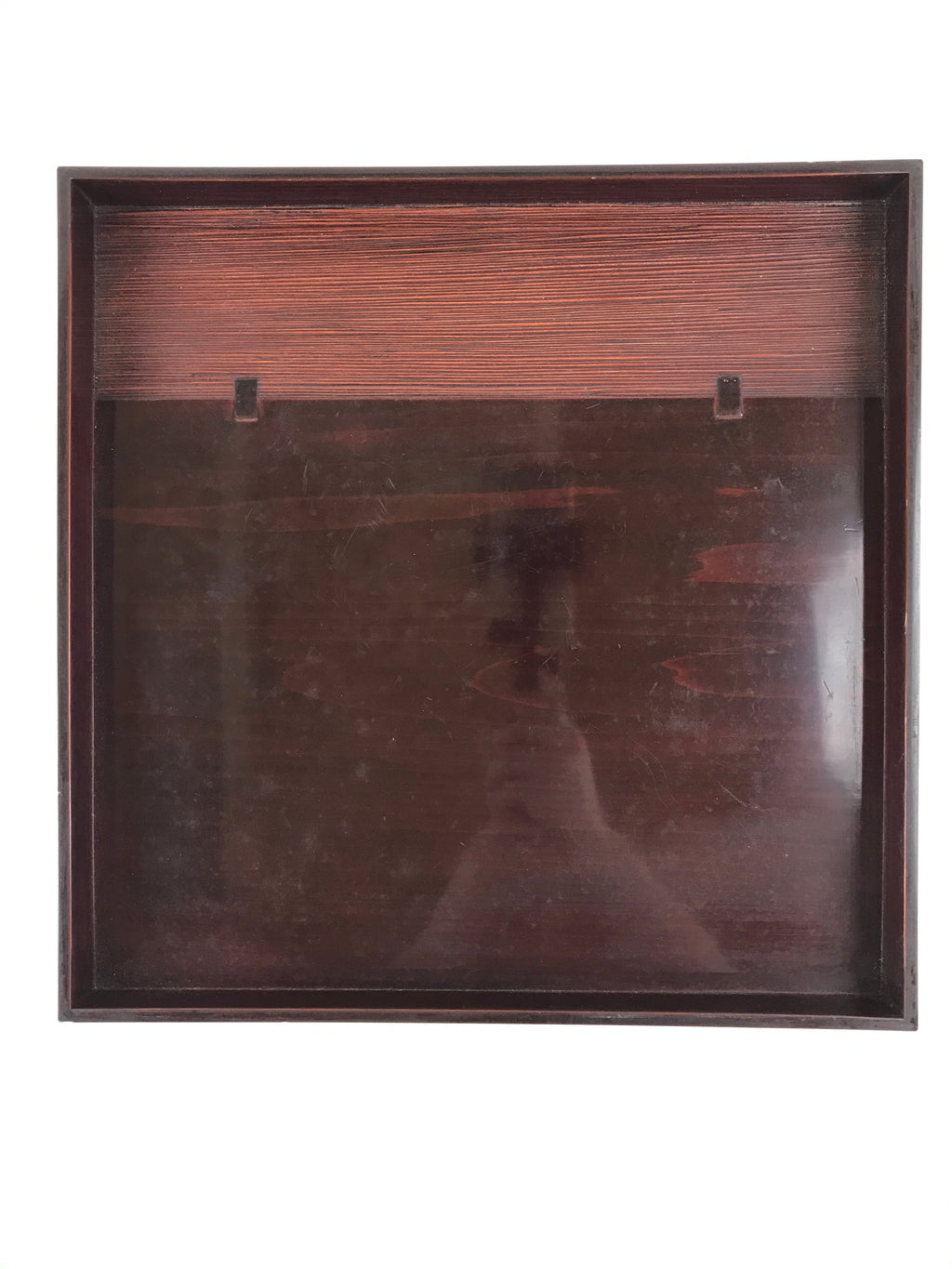 Japanese Lacquered Wooden Serving Tray Vtg Square Obon Dark Brown UR964