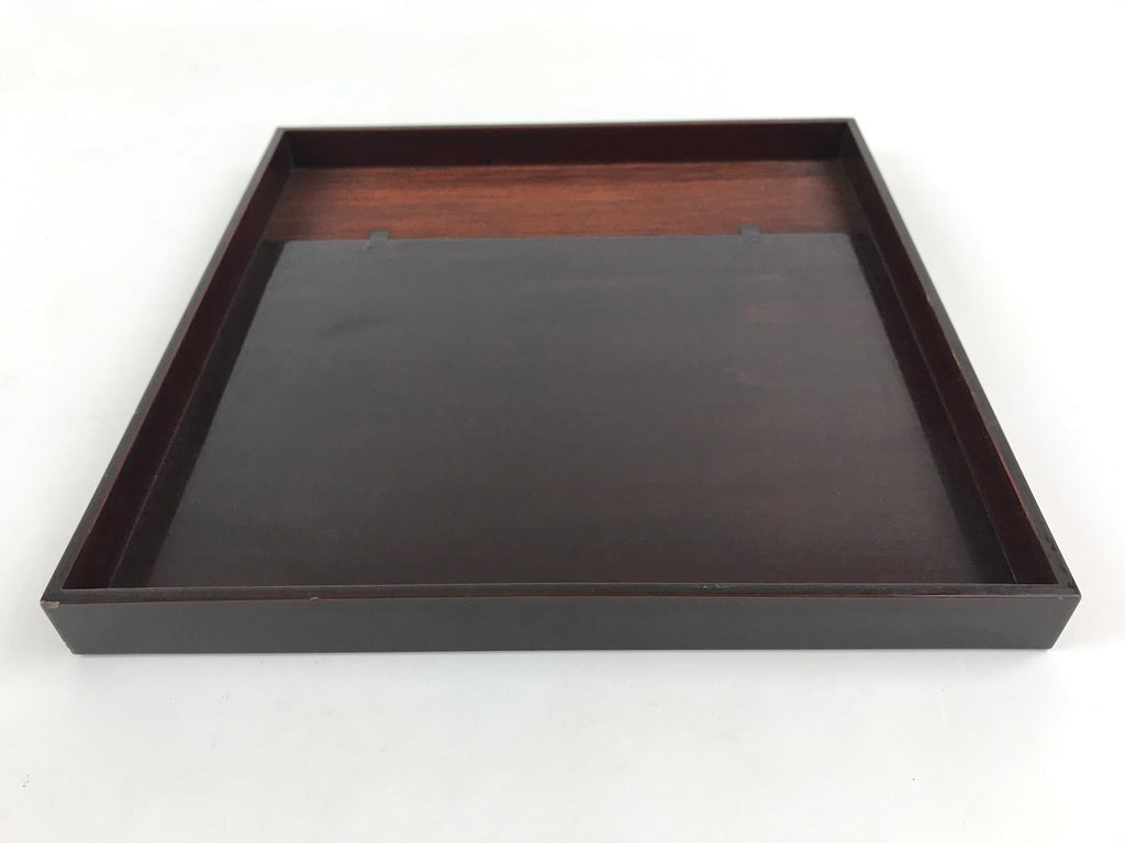 Japanese Lacquered Wooden Serving Tray Vtg Square Obon Dark Brown UR964