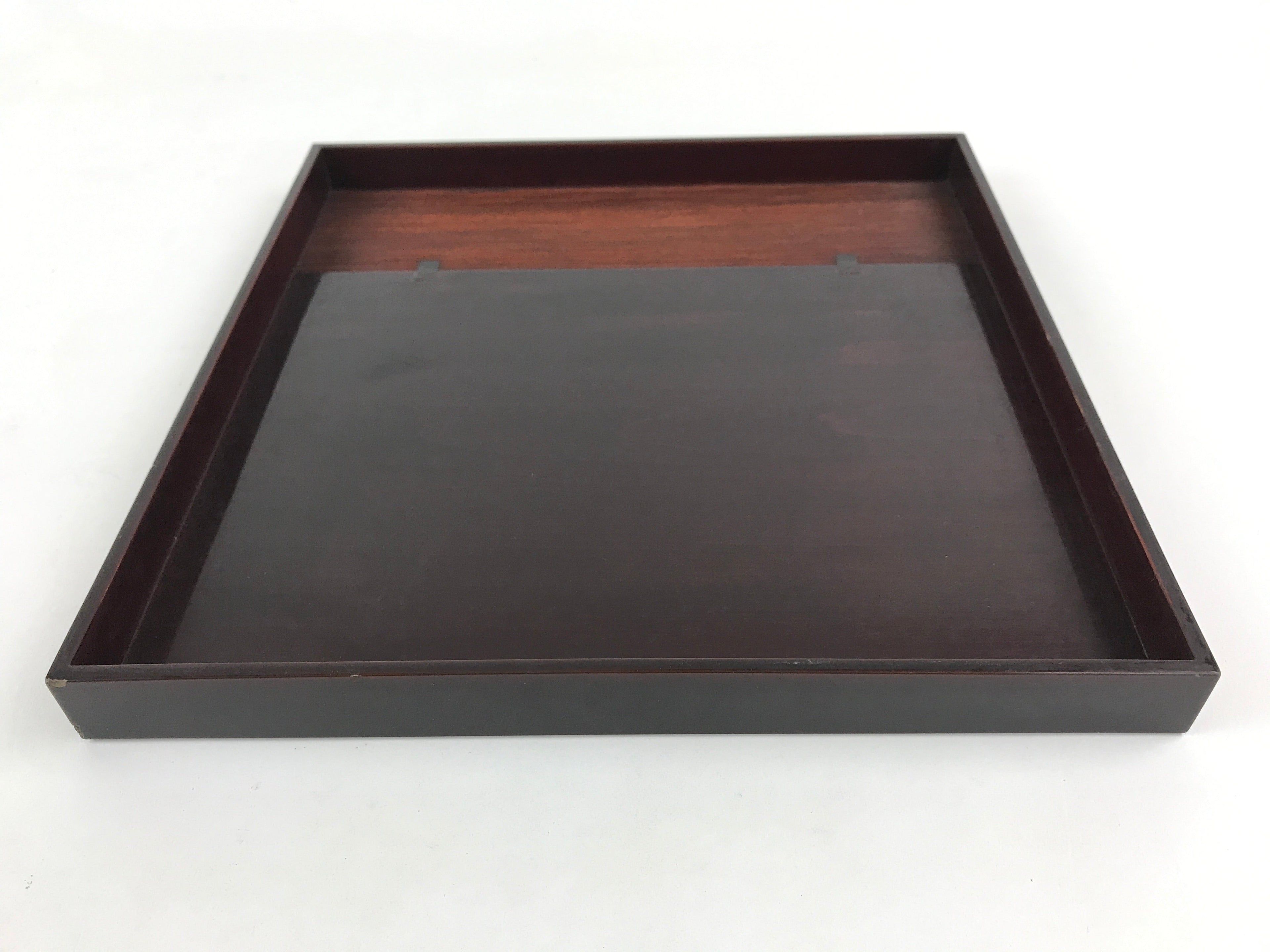 Japanese Lacquered Wooden Serving Tray Vtg Square Obon Dark Brown UR964