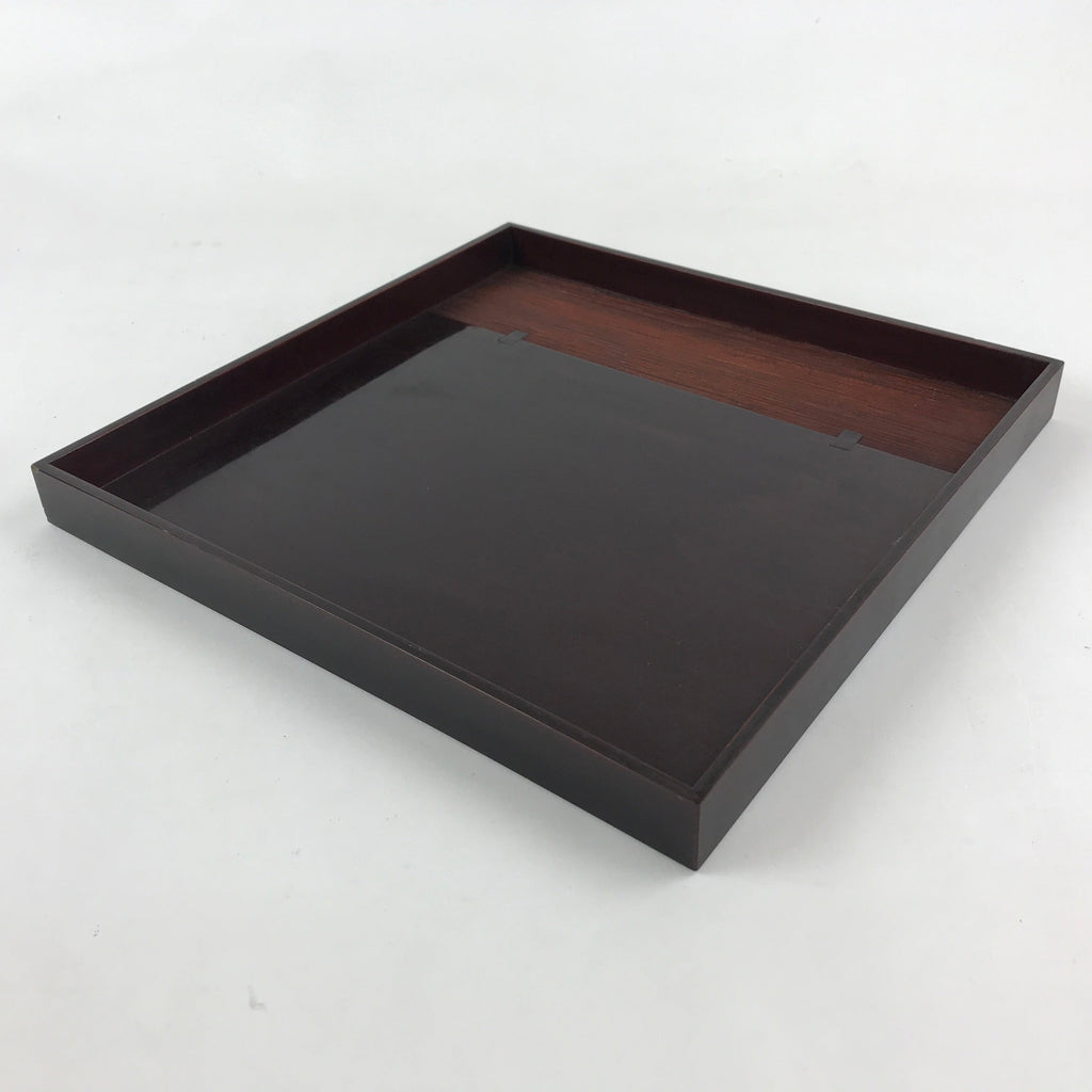Japanese Lacquered Wooden Serving Tray Vtg Square Obon Dark Brown UR964