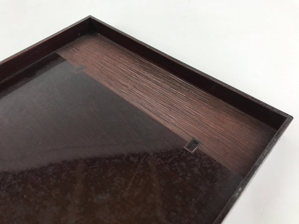 Japanese Lacquered Wooden Serving Tray Vtg Square Obon Dark Brown UR965