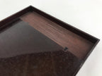 Japanese Lacquered Wooden Serving Tray Vtg Square Obon Dark Brown UR965