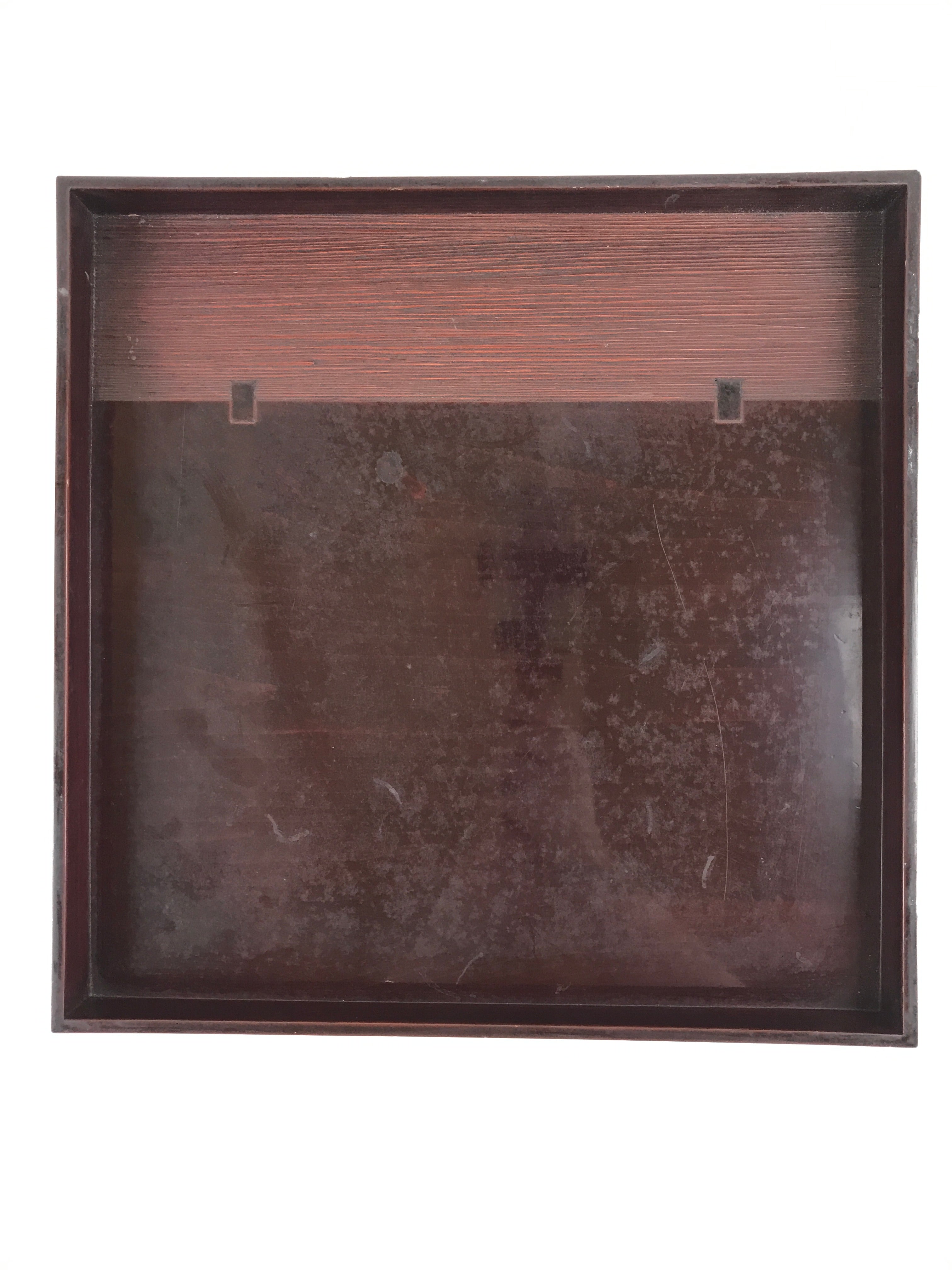 Japanese Lacquered Wooden Serving Tray Vtg Square Obon Dark Brown UR965