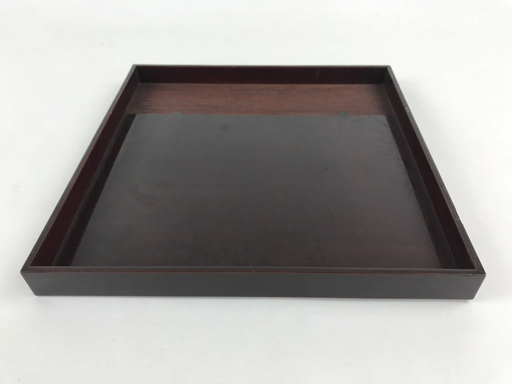 Japanese Lacquered Wooden Serving Tray Vtg Square Obon Dark Brown UR965