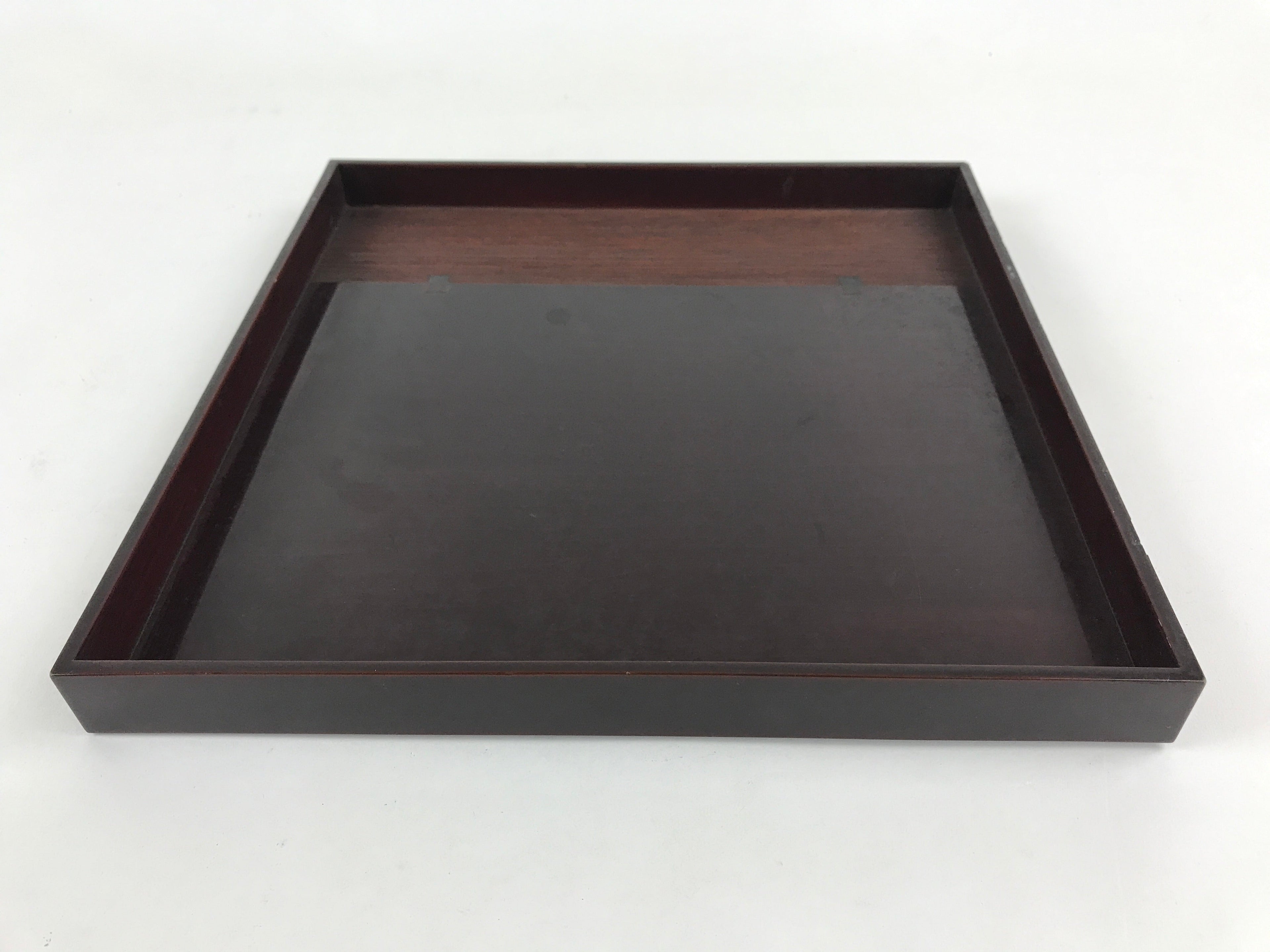 Japanese Lacquered Wooden Serving Tray Vtg Square Obon Dark Brown UR965