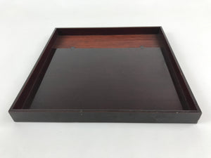 Japanese Lacquered Wooden Serving Tray Vtg Square Obon Dark Brown UR966