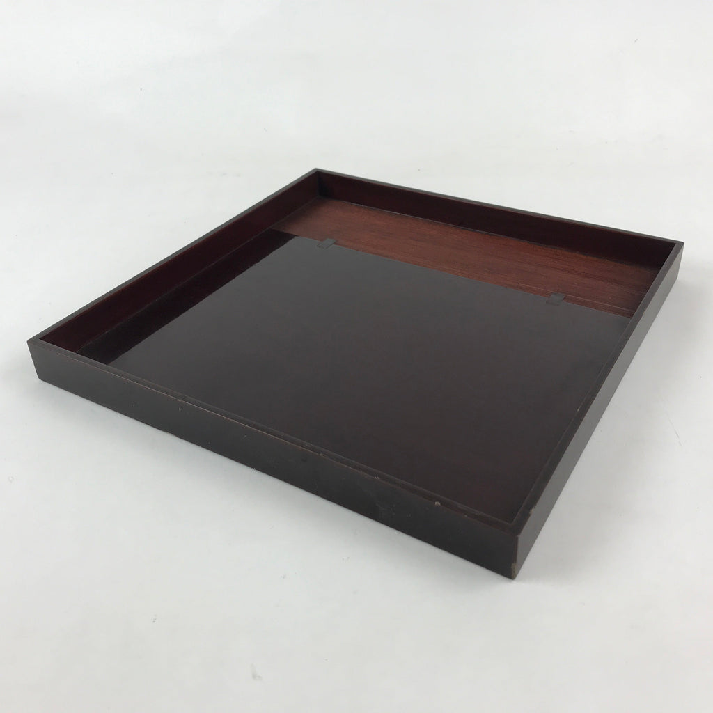 Japanese Lacquered Wooden Serving Tray Vtg Square Obon Dark Brown UR966