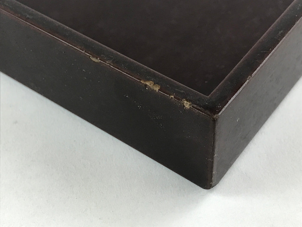 Japanese Lacquered Wooden Serving Tray Vtg Square Obon Dark Brown UR967