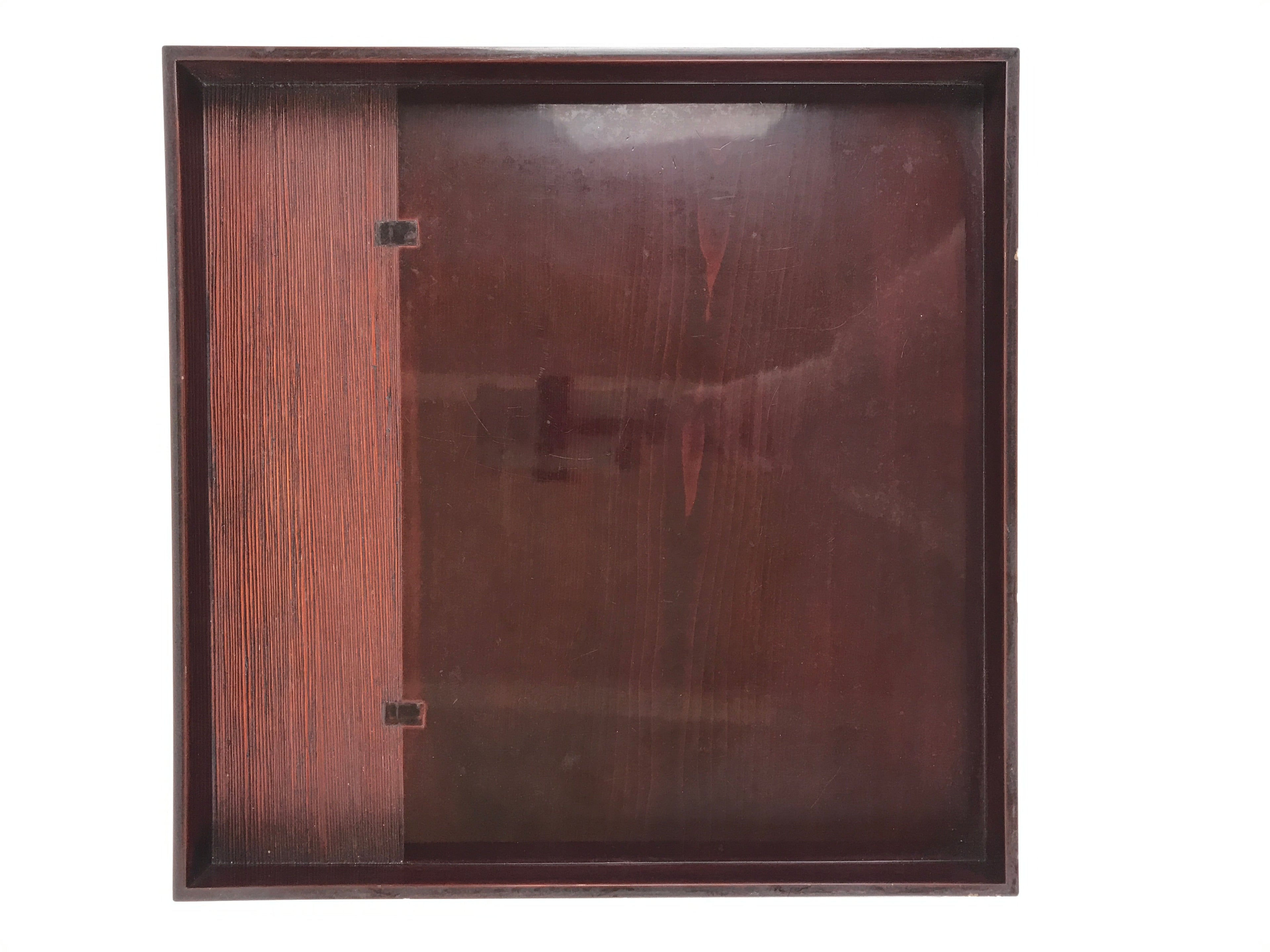 Japanese Lacquered Wooden Serving Tray Vtg Square Obon Dark Brown UR967