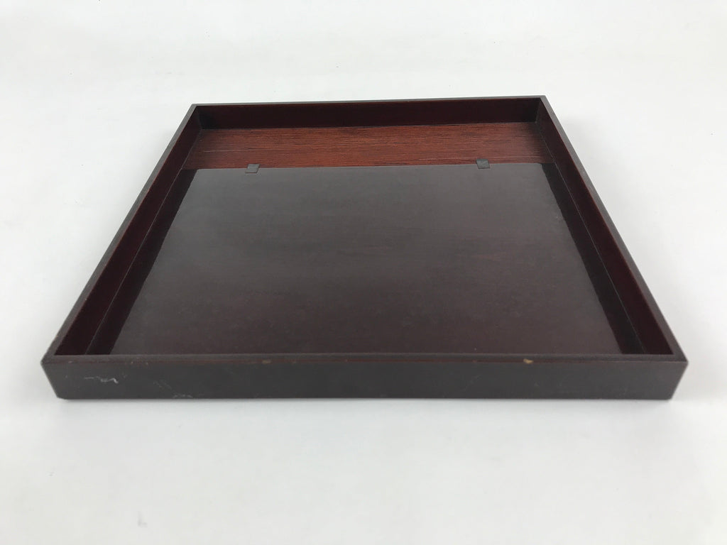 Japanese Lacquered Wooden Serving Tray Vtg Square Obon Dark Brown UR967