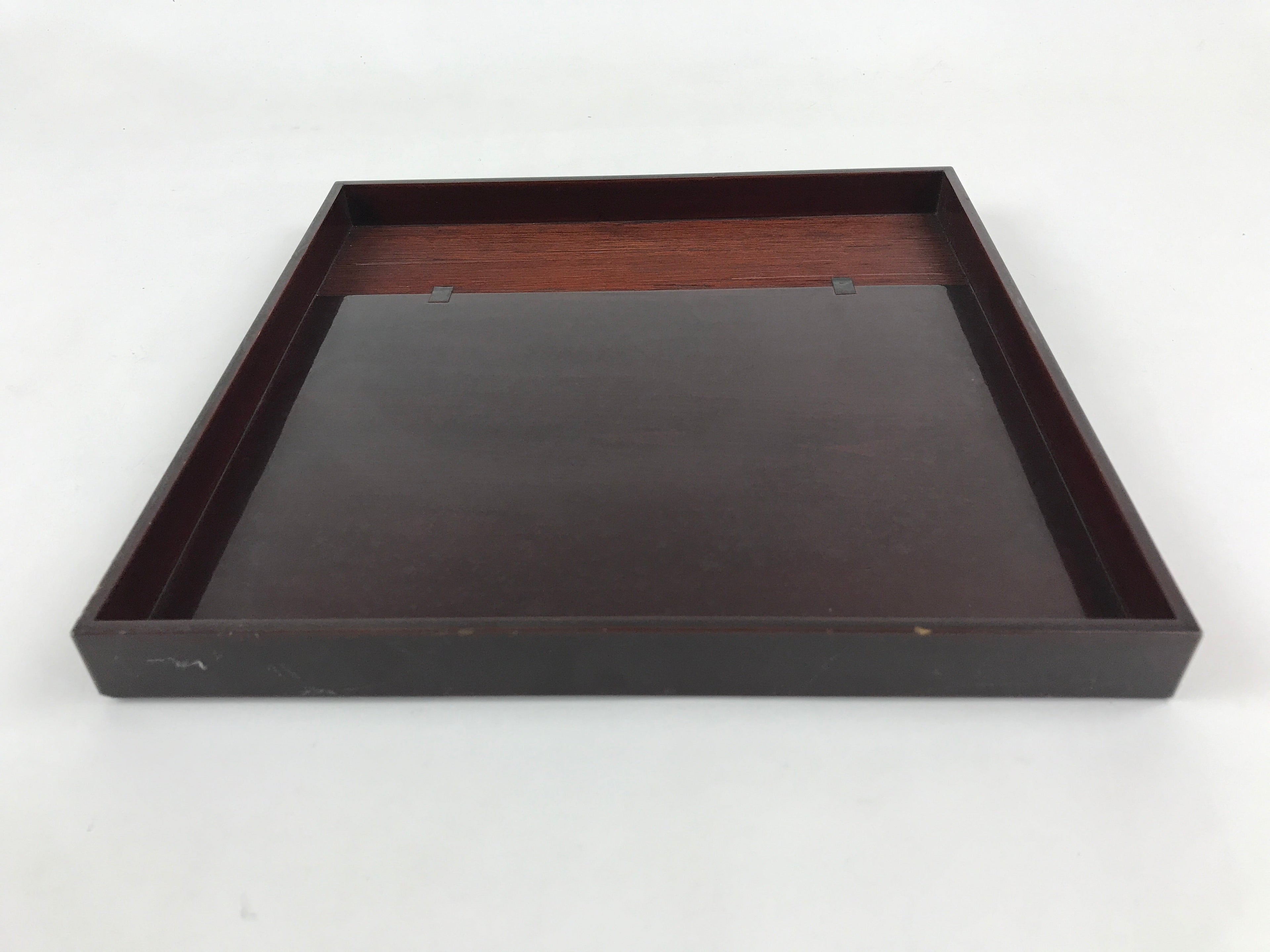 Japanese Lacquered Wooden Serving Tray Vtg Square Obon Dark Brown UR967