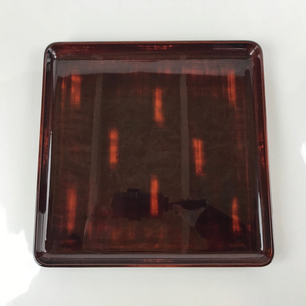 Japanese Lacquered Wooden Serving Tray Vtg Wajima Obon Square Brown Black L162