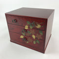 Japanese Lacquered Wooden Sewing Box Vtg Haribako Tansu Maki-e Flowers T340