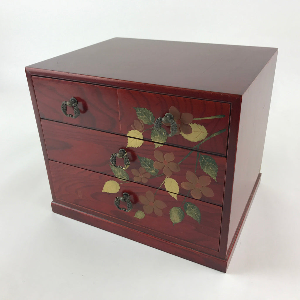 Japanese Lacquered Wooden Sewing Box Vtg Haribako Tansu 