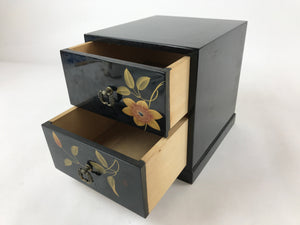 Japanese Lacquered Wooden Sewing Box Vtg Haribako Tansu Raden Makie Flower T357