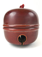 Japanese Lacquered Wooden Shinto Prayer Bell Suzu Vtg Red Tassels Brown BA243