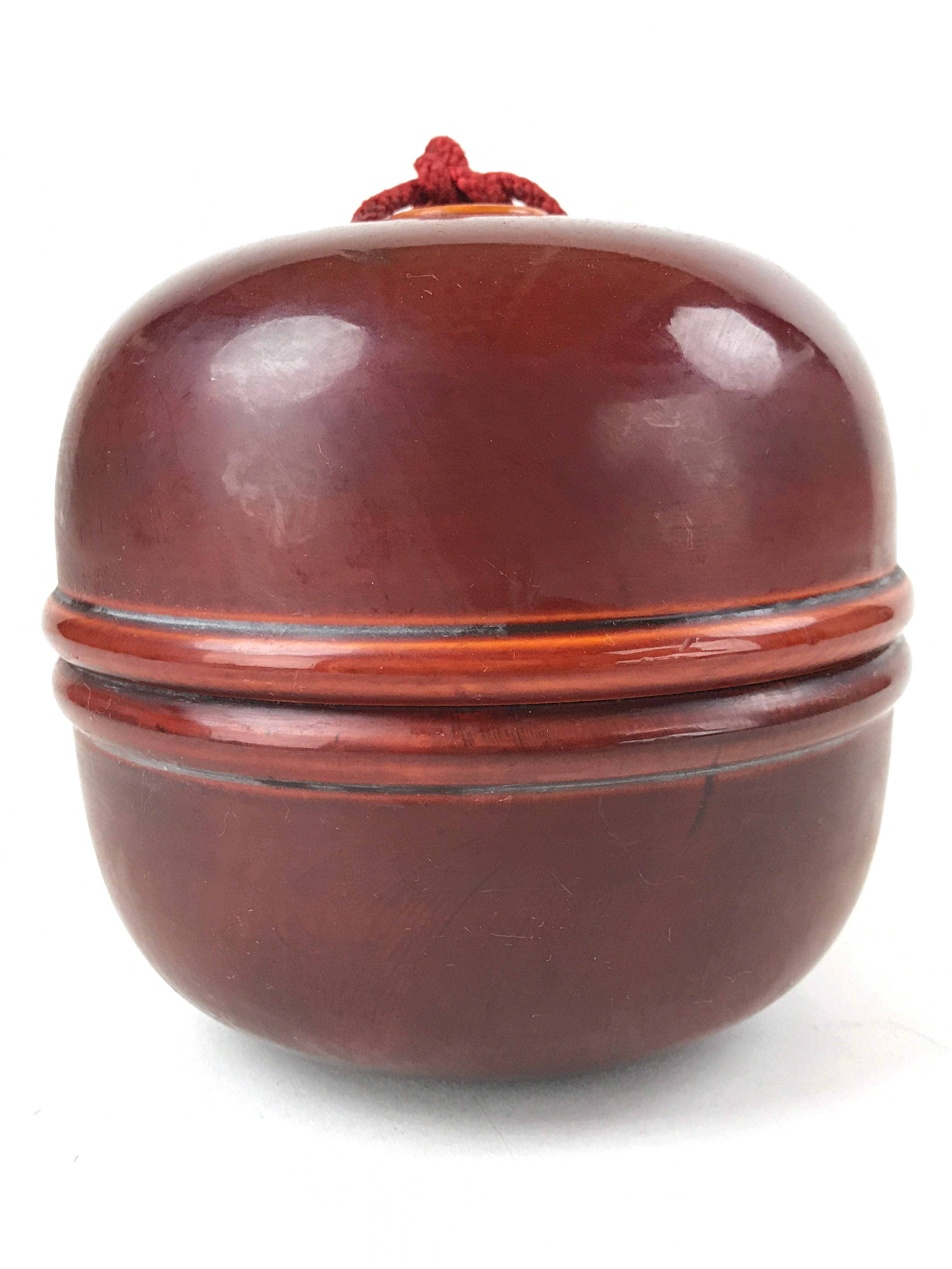 Japanese Lacquered Wooden Shinto Prayer Bell Suzu Vtg Red Tassels Brown BA243