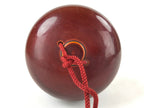 Japanese Lacquered Wooden Shinto Prayer Bell Suzu Vtg Red Tassels Brown BA243