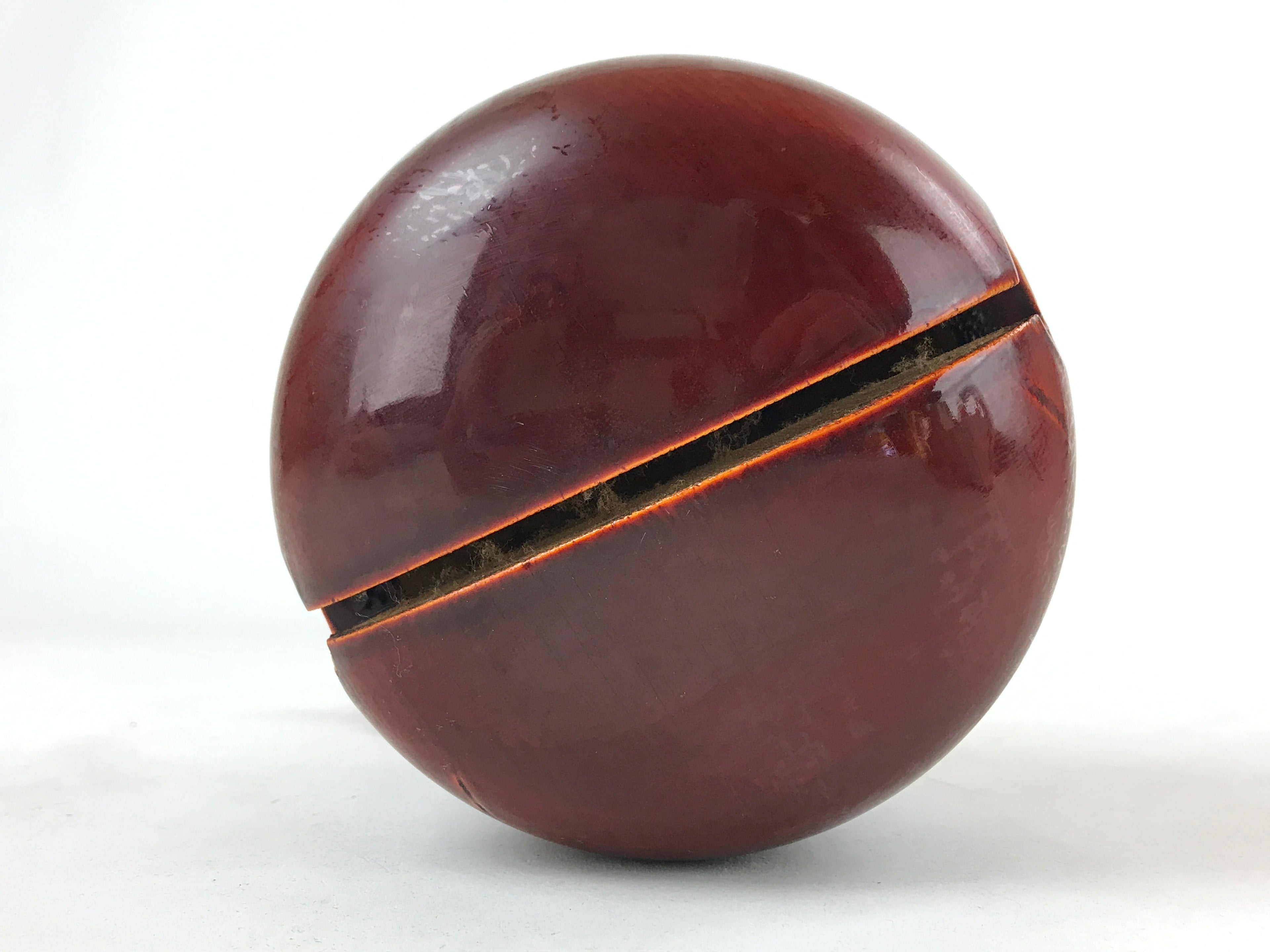 Japanese Lacquered Wooden Shinto Prayer Bell Suzu Vtg Red Tassels Brown BA243