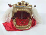 Japanese Lacquered Wooden Shishi Dancing Lion Dog Mask Komainu Red Fabric OM96