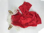 Japanese Lacquered Wooden Shishi Dancing Lion Dog Mask Komainu Red Fabric OM96