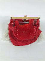 Japanese Lacquered Wooden Shishi Dancing Lion Dog Mask Komainu Red Fabric OM96