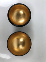 Japanese Lacquered Wooden Small Container Vtg Komanuri Gold Foil Black L524