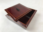 Japanese Lacquered Wooden Small Lidded Box Vtg Shunkei Nuri Square Brown L114
