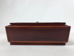 Japanese Lacquered Wooden Small Lidded Box Vtg Shunkei Nuri Square Brown L114