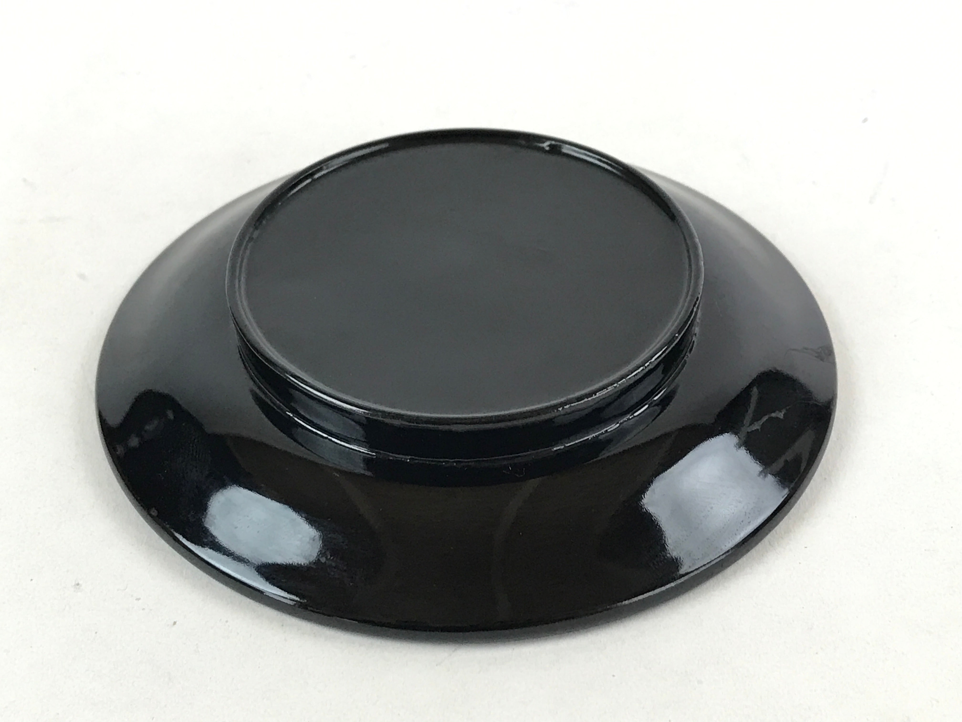 Japanese Lacquered Wooden Small Plate Kozara Vtg Chataku Saucer Round Black L56