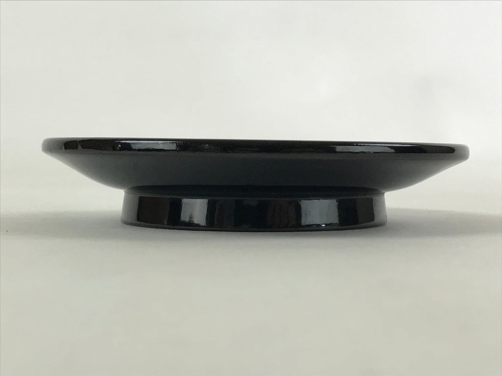 Japanese Lacquered Wooden Small Plate Kozara Vtg Chataku Saucer Round Black L62