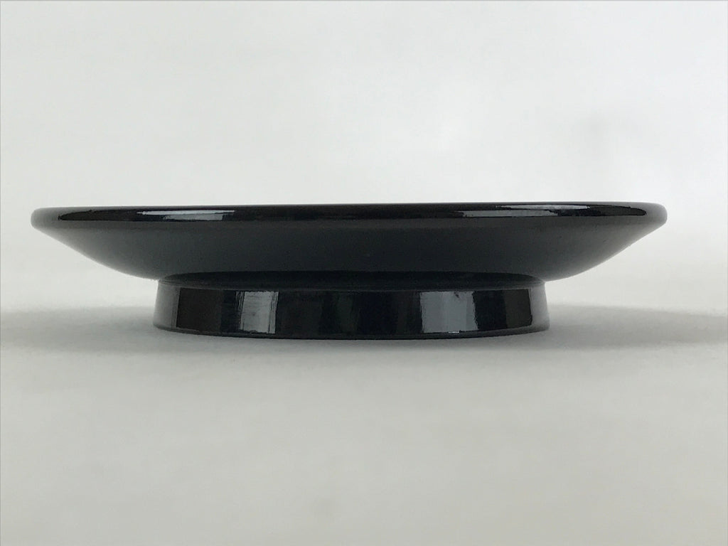 Japanese Lacquered Wooden Small Plate Kozara Vtg Chataku Saucer Round Black L63