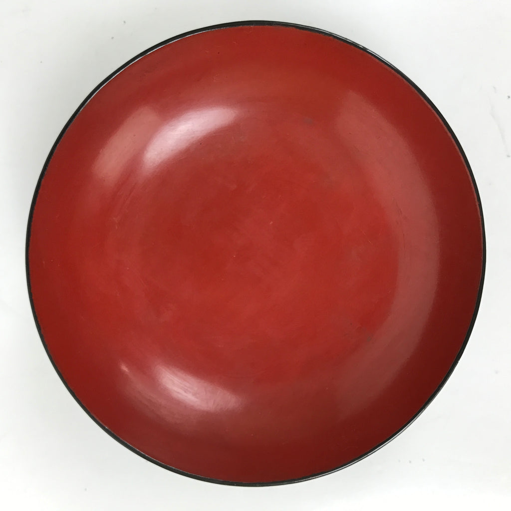 Japanese Lacquered Wooden Small Plate Mamezara Vtg Dish Round Black Red L400