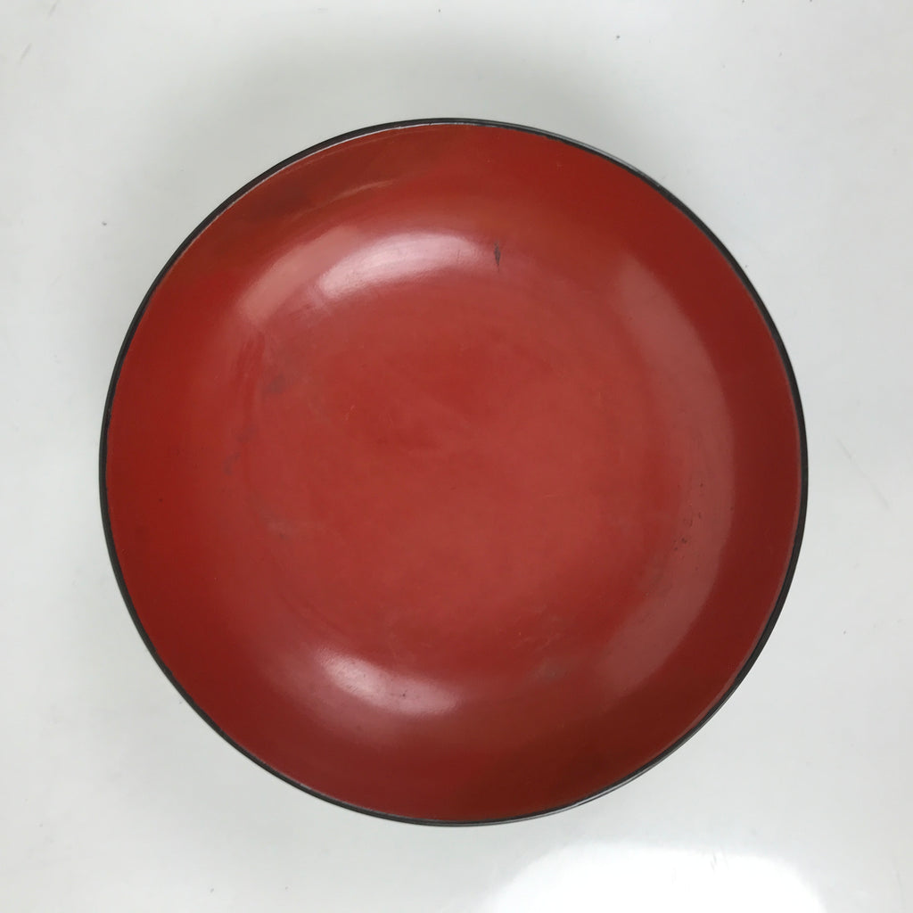 Japanese Lacquered Wooden Small Plate Mamezara Vtg Dish Round Black Red L407