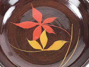 Japanese Lacquered Wooden Small Plate Mamezara Vtg Dish Round Brown Leaves L93