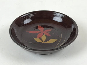 Japanese Lacquered Wooden Small Plate Mamezara Vtg Dish Round Brown Leaves L93