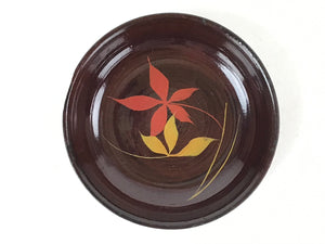 Japanese Lacquered Wooden Small Plate Mamezara Vtg Dish Round Brown Leaves L93