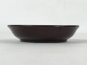 Japanese Lacquered Wooden Small Plate Mamezara Vtg Dish Round Brown Leaves L93