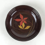 Japanese Lacquered Wooden Small Plate Mamezara Vtg Dish Round Brown Leaves L93