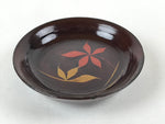 Japanese Lacquered Wooden Small Plate Mamezara Vtg Dish Round Brown Leaves L94