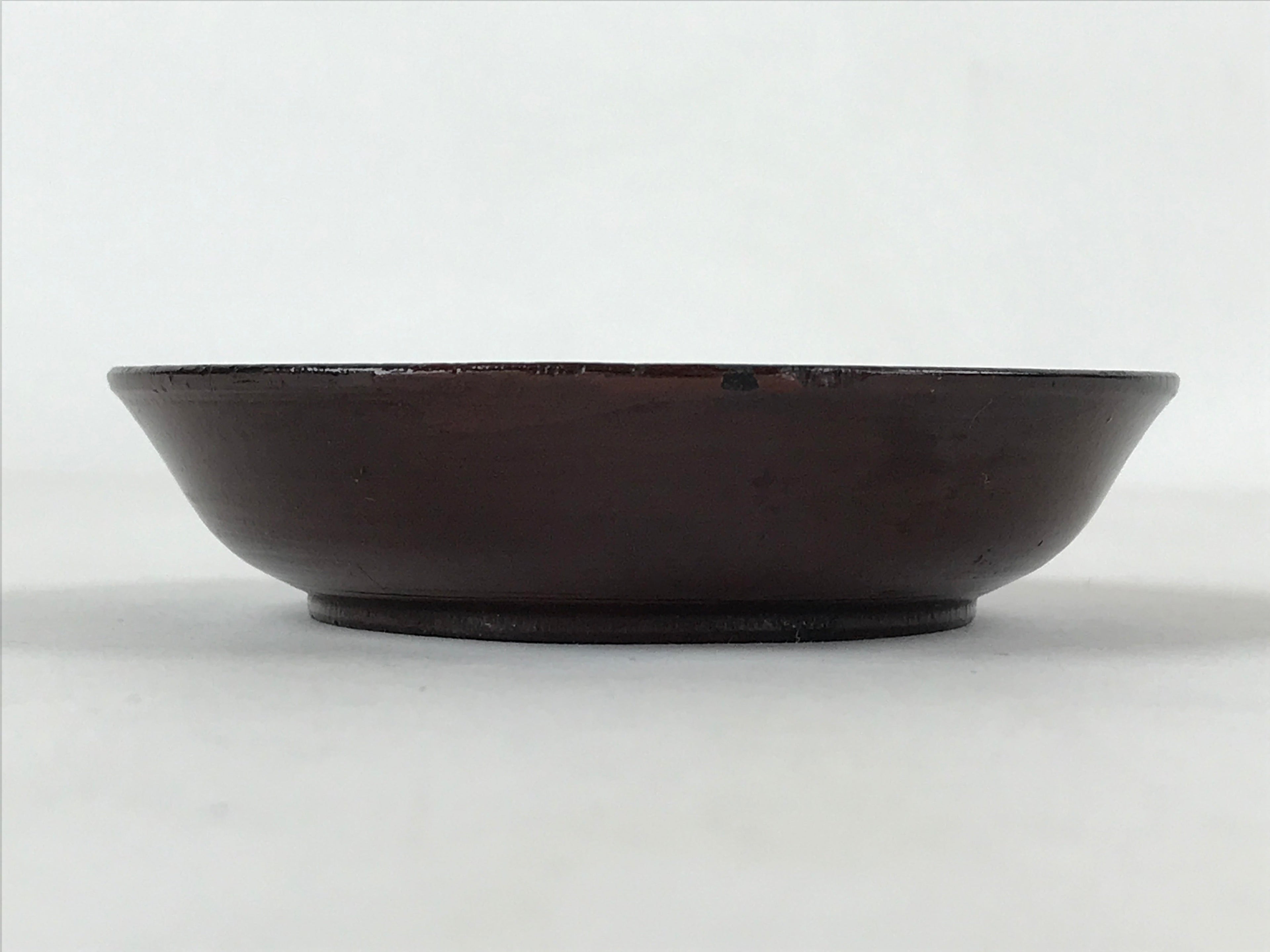 Japanese Lacquered Wooden Small Plate Mamezara Vtg Dish Round Brown Leaves L94