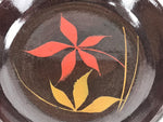 Japanese Lacquered Wooden Small Plate Mamezara Vtg Dish Round Brown Leaves L95