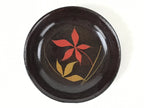 Japanese Lacquered Wooden Small Plate Mamezara Vtg Dish Round Brown Leaves L95