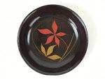 Japanese Lacquered Wooden Small Plate Mamezara Vtg Dish Round Brown Leaves L95