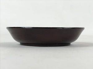 Japanese Lacquered Wooden Small Plate Mamezara Vtg Dish Round Brown Leaves L95