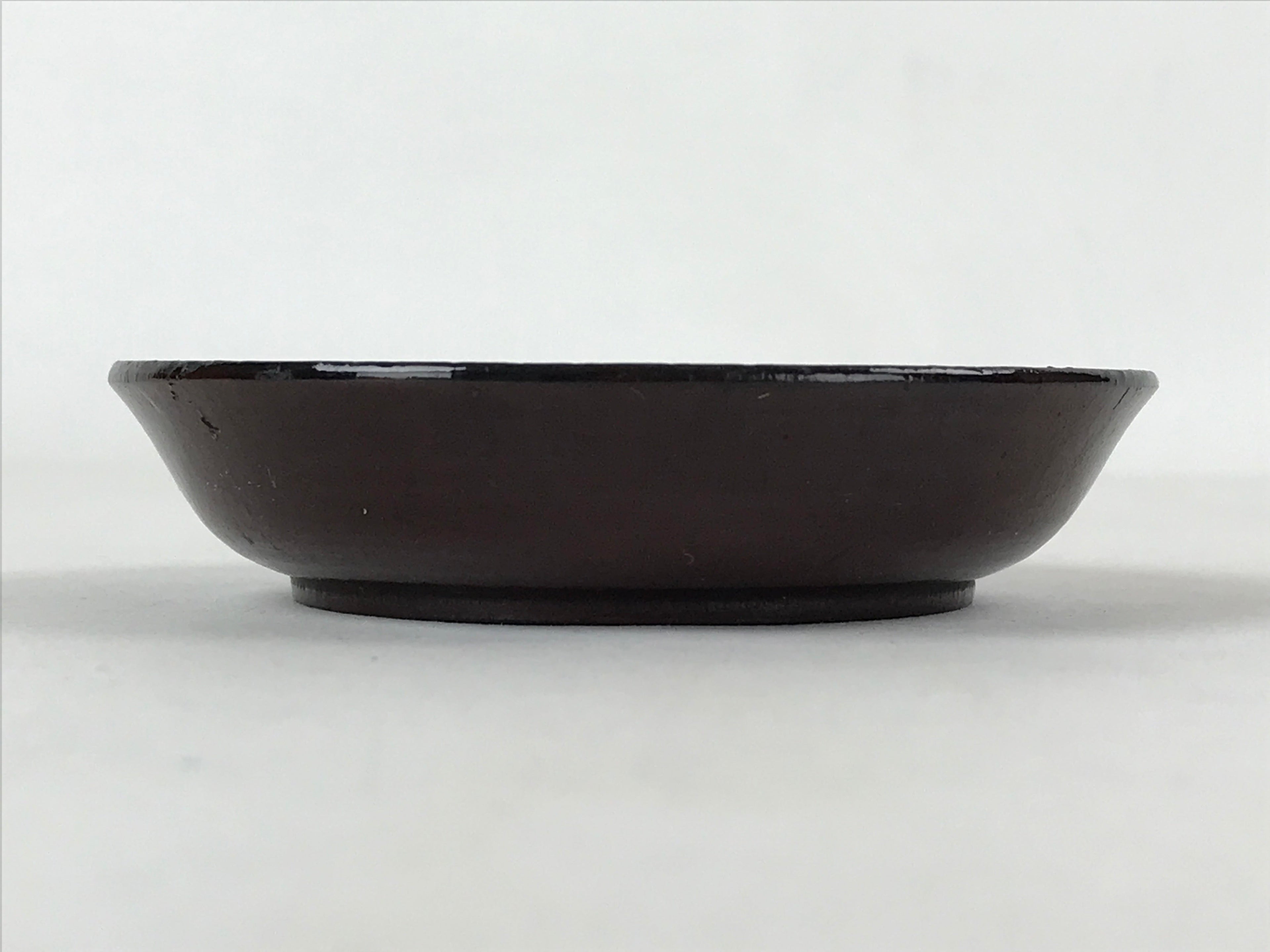 Japanese Lacquered Wooden Small Plate Mamezara Vtg Dish Round Brown Leaves L95