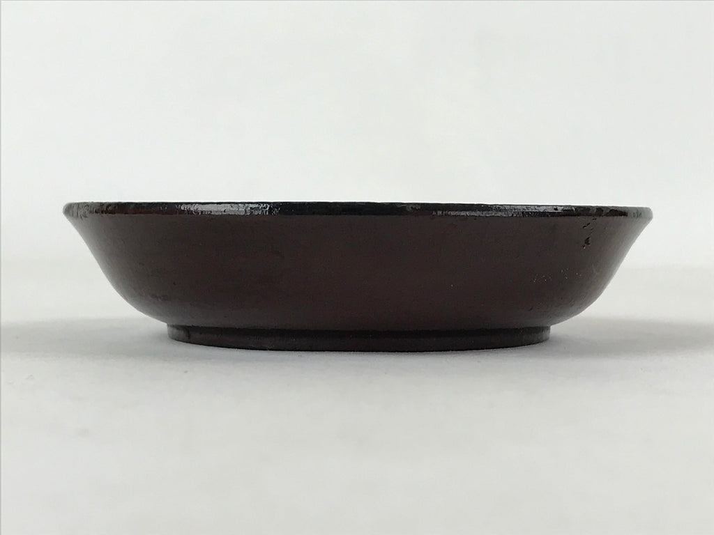 Japanese Lacquered Wooden Small Plate Mamezara Vtg Dish Round Brown Leaves L95